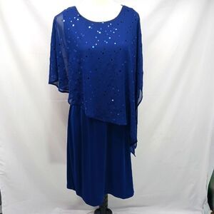AA Studio Elegant Blue Midi with Sheer Sequin Overlay Size 16. Scoop Neckline...